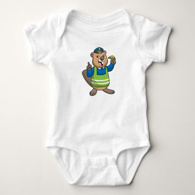 Biber als Polizeibeamter mit Pfeifen Baby Strampler (Vorderseite)