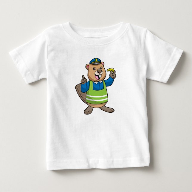 Biber als Polizeibeamter mit Pfeifen Baby T-shirt (Vorderseite)