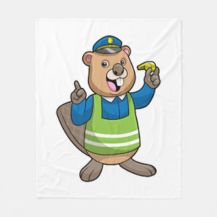 Biber als Polizeibeamter mit Pfeifen Fleecedecke