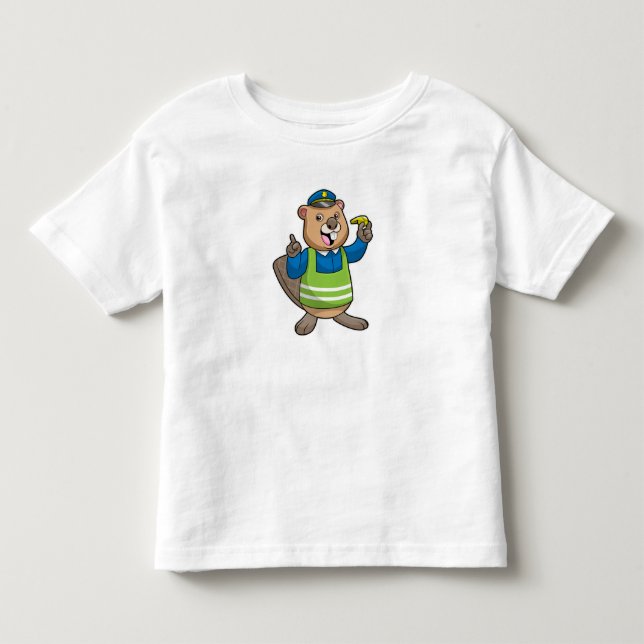 Biber als Polizeibeamter mit Pfeifen Kleinkind T-shirt (Vorderseite)