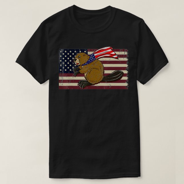 Biber-Amerikanische-Flagge  T-Shirt (Design vorne)