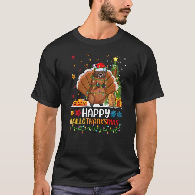 Biber Animal Happy Beaver Hellothanksmas T-Shirt (Vorderseite)