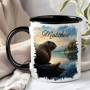 Biber Auf Baumstumpf Sonnenaufgang Wilderness Tasse