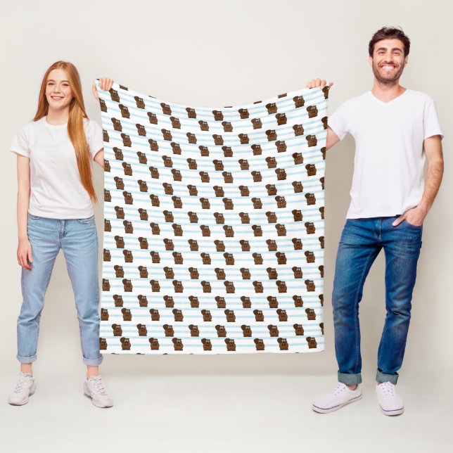 Biber auf blauen Streifen Fleecedecke (Beispiel)
