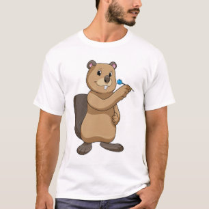 Biber bei Darts mit Dart T-Shirt
