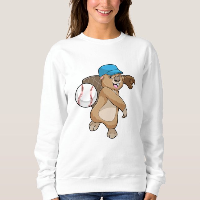 Biber beim Baseball Sport mit Cap Sweatshirt (Vorderseite)
