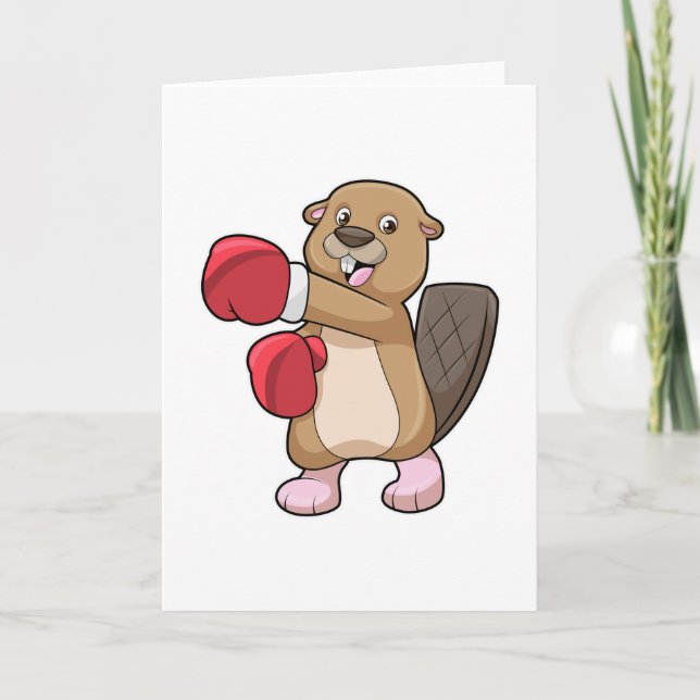 Biber beim Boxen mit Boxhandschuhen Karte (Vorderseite)