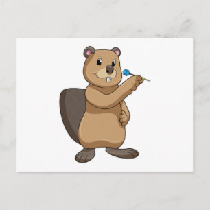 Biber beim Dartsspielen mit Dart Postkarte