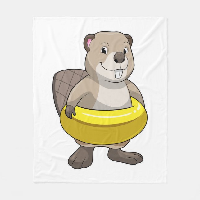 Biber beim Schwimmen mit Swimming-Ring Fleecedecke (Vorderseite)