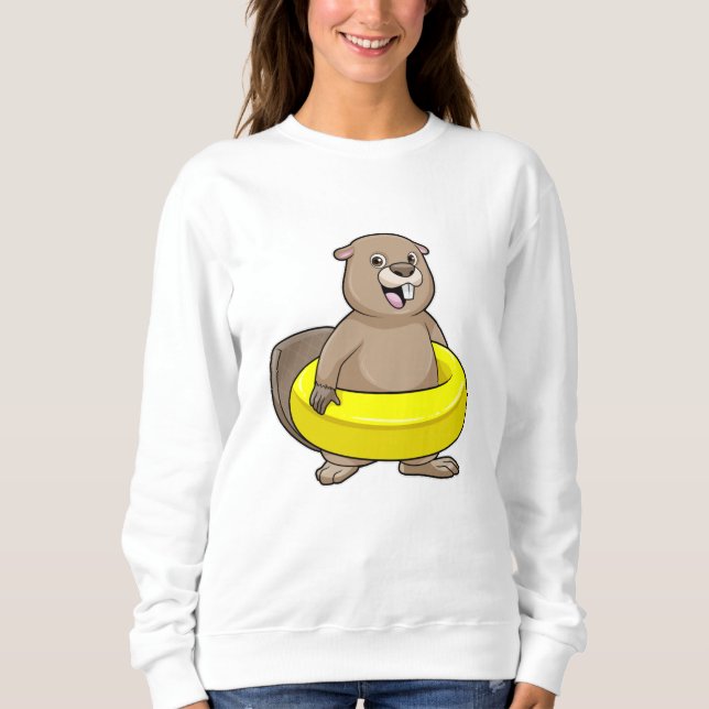 Biber beim Schwimmen mit Swimming-Ring Sweatshirt (Vorderseite)