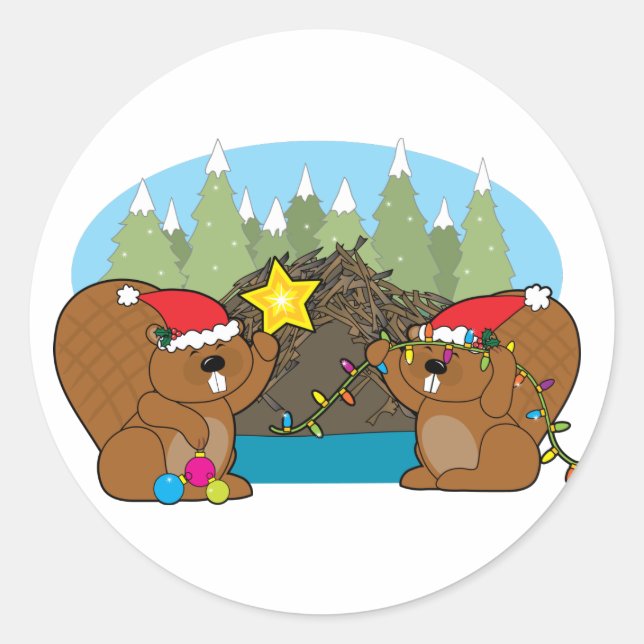 Biber Christmas Runder Aufkleber (Vorderseite)