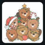 Biber Christmas Tree Funny Animal Christmas Squar Quadratischer Aufkleber<br><div class="desc">Beavers look like a Christmas tree. With fairy lights and Santa's hats they are perfekt for Christmas. Every beaver lover is happy about cute animals for the winter holidays.</div>