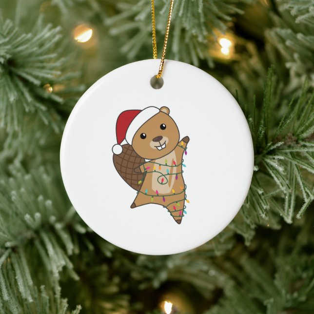 Biber fröhliche Weihnachtswintertiere Biber Keramik Ornament (Baum)