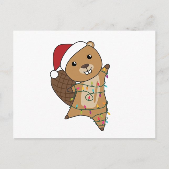 Biber fröhliche Weihnachtswintertiere Biber Postkarte (Vorderseite)