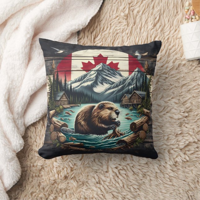 Biber Gebäude Lodge Nähe Kanadischer Wildnis Kissen (Decke)