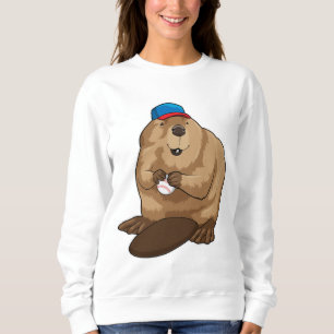 Biber im Baseball mit Baseballball Sweatshirt