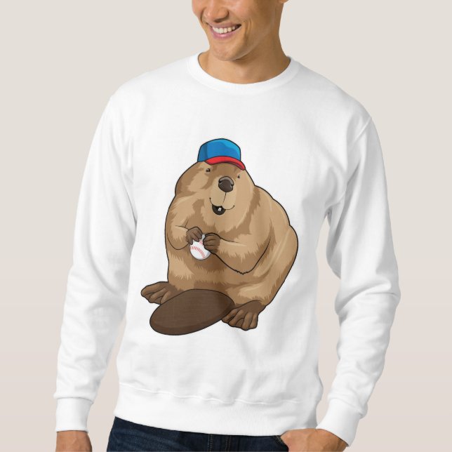 Biber im Baseball mit Baseballball Sweatshirt (Vorderseite)