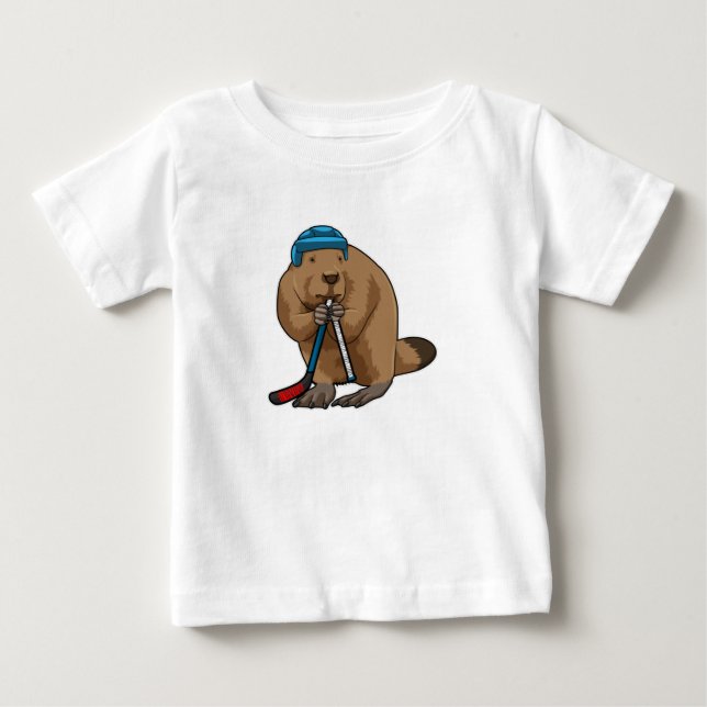 Biber im Eishockey mit Eishockeyschläger Baby T-shirt (Vorderseite)