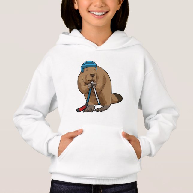 Biber im Eishockey mit Eishockeyschläger Hoodie (Vorderseite)