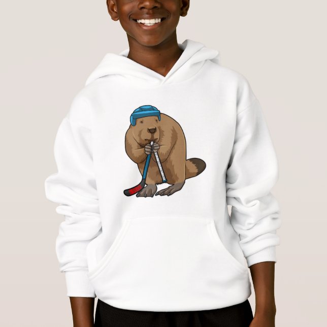 Biber im Eishockey mit Eishockeyschläger Hoodie (Vorderseite)