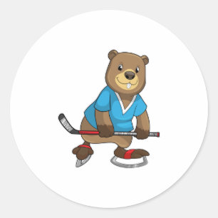 Biber im Eishockey mit Eishockeyschläger Runder Aufkleber