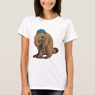 Biber im Eishockey mit Eishockeyschläger T-Shirt