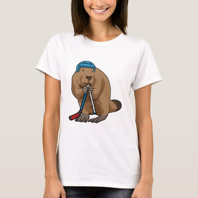 Biber im Eishockey mit Eishockeyschläger T-Shirt (Vorderseite)