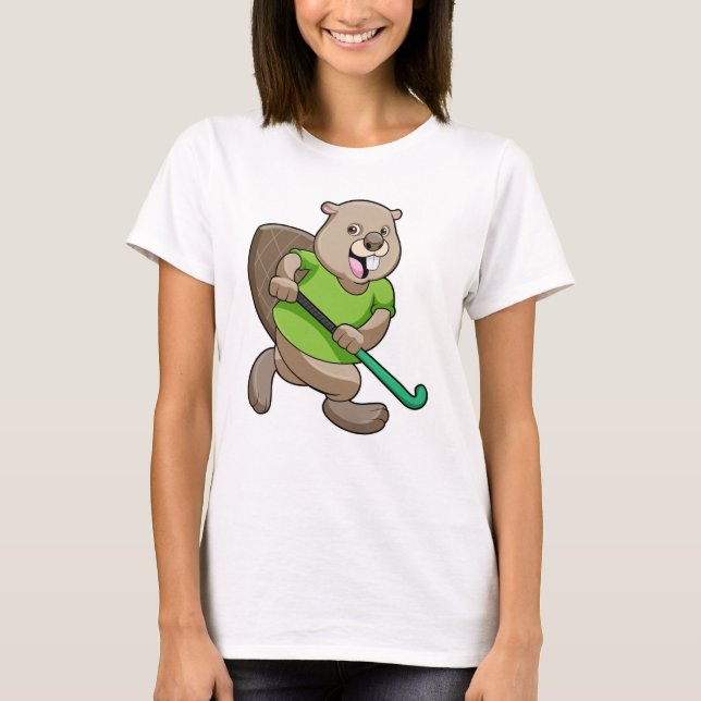 Biber im Hockey mit Hockey T-Shirt (Vorderseite)