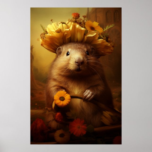 Biber mit Anhängern auf dem Kopf Poster (Vorne)