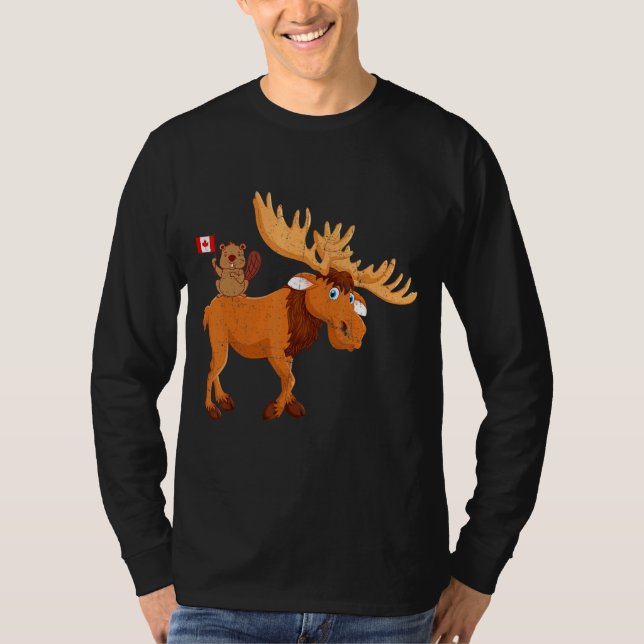 Biber mit Elchapfelleder kanadische Flagge Kanada T-Shirt (Vorderseite)