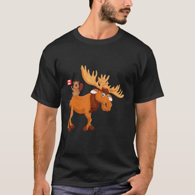 Biber mit Elchapfelleder kanadische Flagge Kanada T-Shirt (Vorderseite)