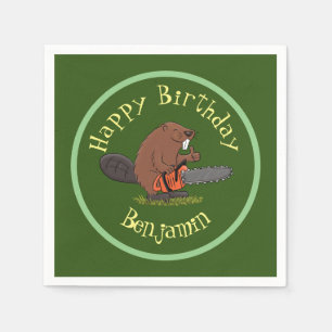 Biber mit Kettensäge Cartoon Serviette