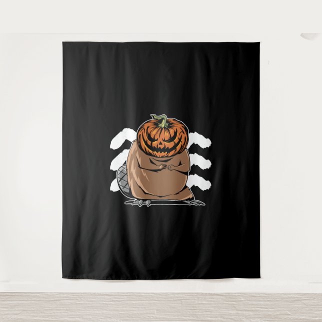 Biber mit Kürbiskopf - Halloween-Biber Wandteppich (Vorderseite)
