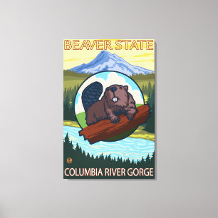 Biber & Mt. Hood - Columbia River Gorge, OR Leinwanddruck