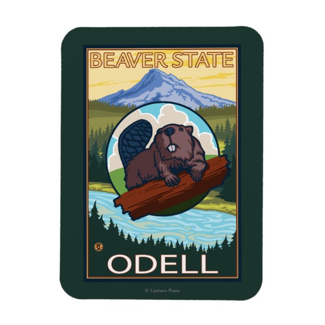 Biber & Mt. Hood - Odell, Oregon Magnet (Vertikal)