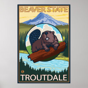Biber & Mt. Hood - Troutdale, Oregon Poster