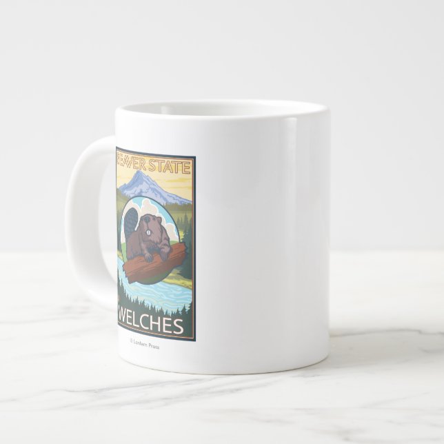 Biber & Mt. Hood - Welches, Oregon Jumbo-Tasse (Vorderseite Links)