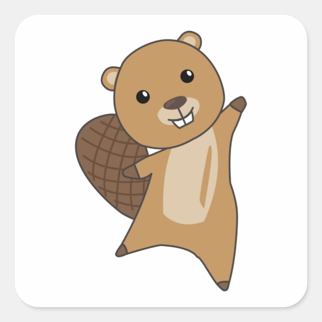 Biber Niedliche Nagetiere für Kinder Funny Beaaver Quadratischer Aufkleber (Vorderseite)
