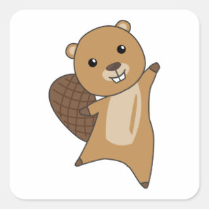 Biber-Niedliche Nagetiere für Kinder Funny Bever Quadratischer Aufkleber