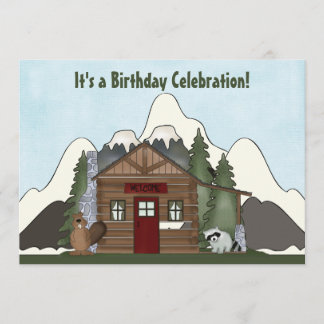 Biber-, Raccoon- und Berghütte zum Geburtstag einl Einladung