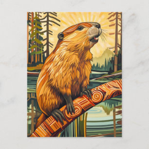 Biber-Totem – Erbauer im Deco-Stil Postkarte