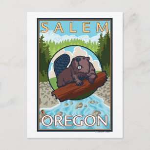 Biber u. Fluss- Salem, Oregon Postkarte