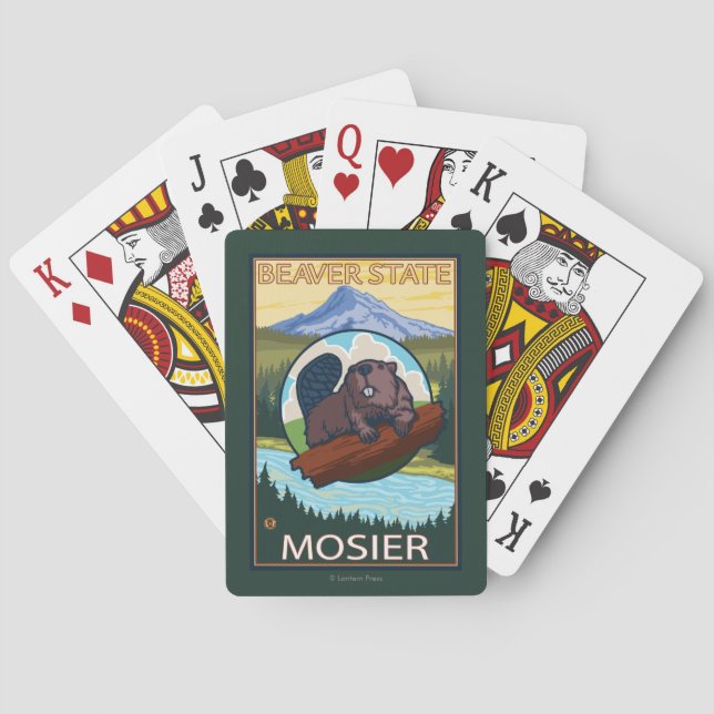 Biber u. Mt.-Haube - Mosier, Oregon Spielkarten (Rückseite)