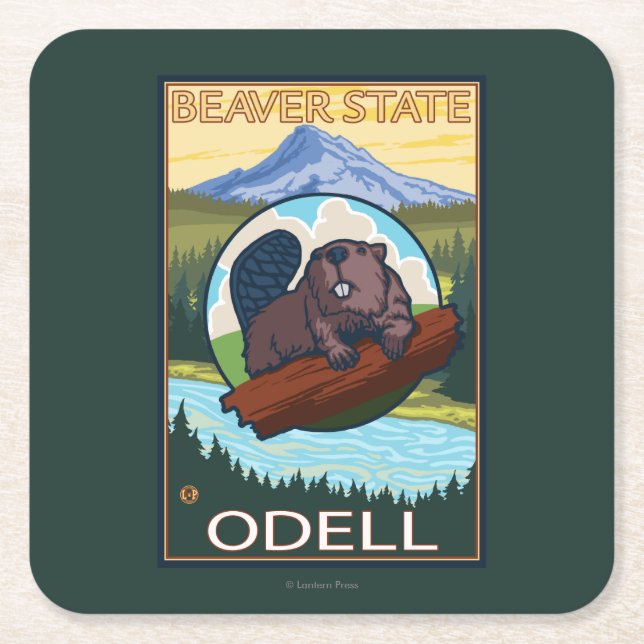 Biber u. Mt.-Haube - Odell, Oregon Rechteckiger Pappuntersetzer (Vorderseite)