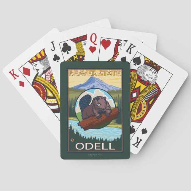 Biber u. Mt.-Haube - Odell, Oregon Spielkarten (Rückseite)