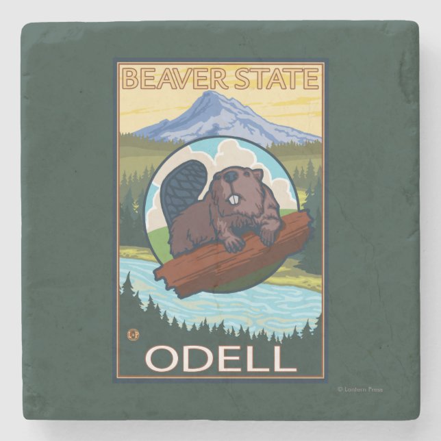 Biber u. Mt.-Haube - Odell, Oregon Steinuntersetzer (Vorderseite)