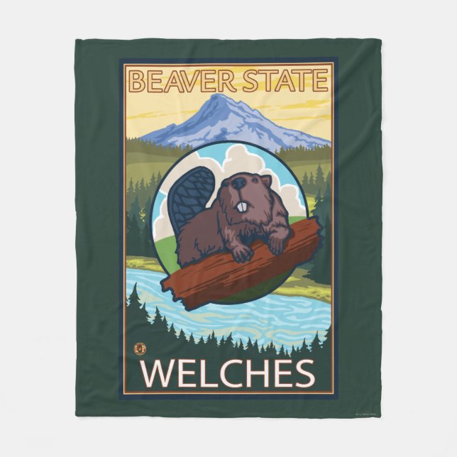 Biber u. Mt.-Haube - Welches, Oregon Fleecedecke (Vorderseite)