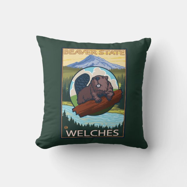 Biber u. Mt.-Haube - Welches, Oregon Kissen (Vorderseite)