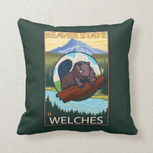 Biber u. Mt.-Haube - Welches, Oregon Kissen