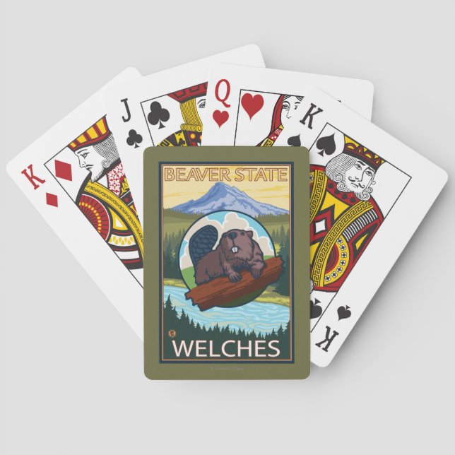 Biber u. Mt.-Haube - Welches, Oregon Spielkarten (Rückseite)